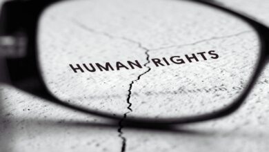 A spectacle lense fallen with human rights written in the background for Hyderabad baby-selling racket, Nagarkurnool food poisoning trigger TSHRC probe