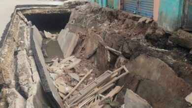 Road caves in at Goshamahal