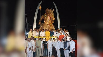 Two 27-foot swords installed at Maharana Pratap Chowk in Begum Bazar