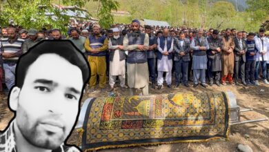 Funeral of Syed Adil Hussain Shah, a pony ride operator who was killed while trying to snatch the rifles from one of the terrorists in Pahalgam on Tuesday (PTI)