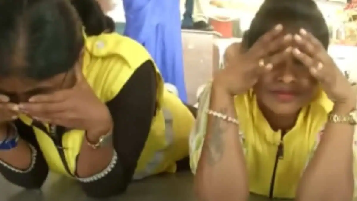 Students take shelter under the table as part of mock drill in Hyderabad