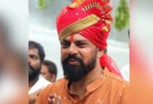 Goshamahal MLA T Raja Singh, who recently resigned from the BJP, attends Bonalu festivities at the Simhavahini Mahankali Lal Darwaza Temple on Sunday