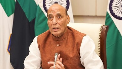 Union defence minister Rajnath Singh at a meeting