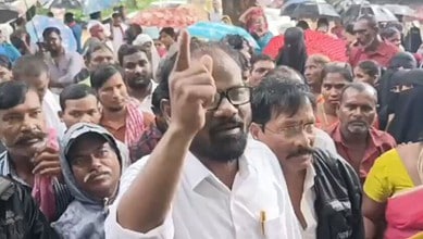 Beneficiaries of the 2 BHK scheme protest in Nirmal district