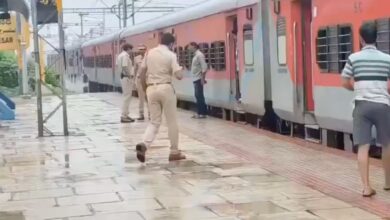 Police search the train in Ghatkesar for suspected terrorists