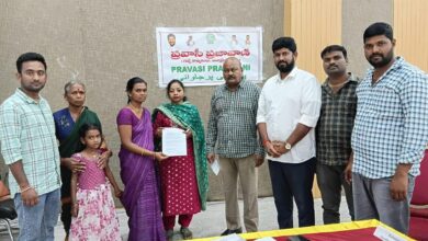 Woman approaches Manda Bheem Reddy, the vice chairman of NRI Advisory Committee after husband goes missing