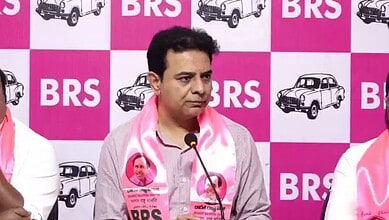 BRS working president KTR addresses a press conference in Hyderabad