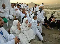 Pilgrims gather on Mount Arafat in Saudi Arabia during the peak of the Haj pilgrimage.