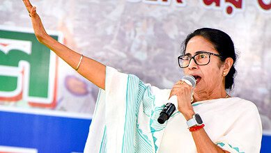 West Bengal Chief Minister Mamata Banerjee during a public rally at Berhampore, in Murshidabad district.