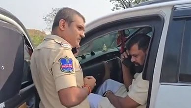 Police detain Raja Singh during Bajrang Dal protest after RTC bus damage in Medak.