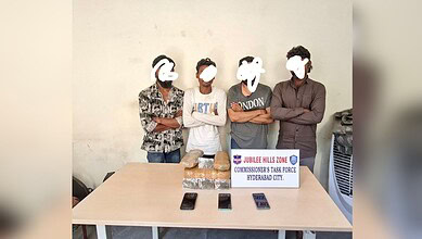 Four suspects detained for illegal ganja possession in Hyderabad.