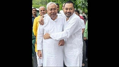 Bihar leaders Nitish Kumar and Nishant at JD(U) joining event in Patna.