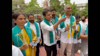 BR legislators march to the Telangana Assembly