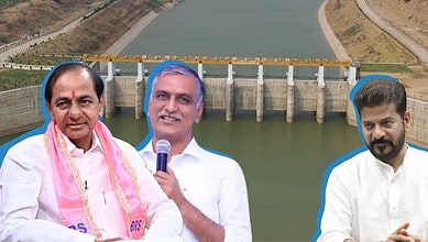 Telangana Chief Minister KCR with officials at Kaleshwaram dam, discussing legal developments related to.