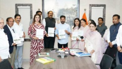 The image shows Telangana CM A Revanth Reddy with the representatives of corporate companies during a meeting on CSR funds held on Wednesday, April 8, 2026.