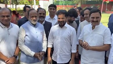 Revanth Reddy and NDA leaders having breakfast in Delhi.