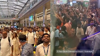 MS Dhoni at Hyderabad airport