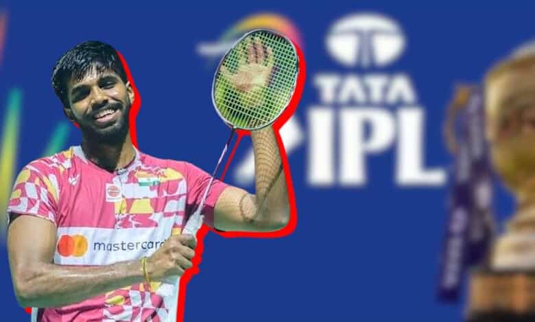 A young cricket player celebrating with a bat in front of the Tata IPL logo during a match.