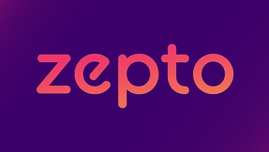 Zepto logo displayed on a dark purple to blue gradient background, representing a modern delivery service.