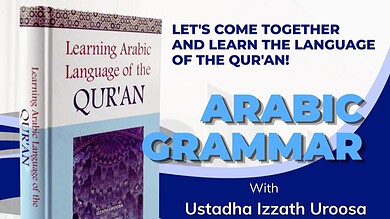 Promotional poster for a free Quranic Arabic grammar course led by Ustadha Izzath Uroosa in Hyderabad.