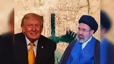 Image of Donald Trump and Iran's leader in a diplomatic meeting.
