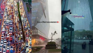 Traffic congestion on a busy city road during rush hour, with numerous vehicles and heavy traffic flow.
