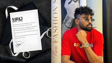 A woman holding a handwritten note with the Siasat Daily logo and a man with curly hair and sunglasses si.