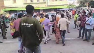 People outside the hospital after the fire