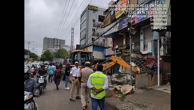 Encroachment removal at Botanical Gardens in Hyderabad during anti-encroachment drive.