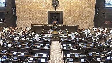Members of the Indian Parliament in the Rajya Sabha during a session.