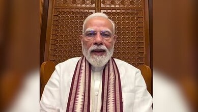 Indian Prime Minister Narendra Modi speaking during a virtual event.
