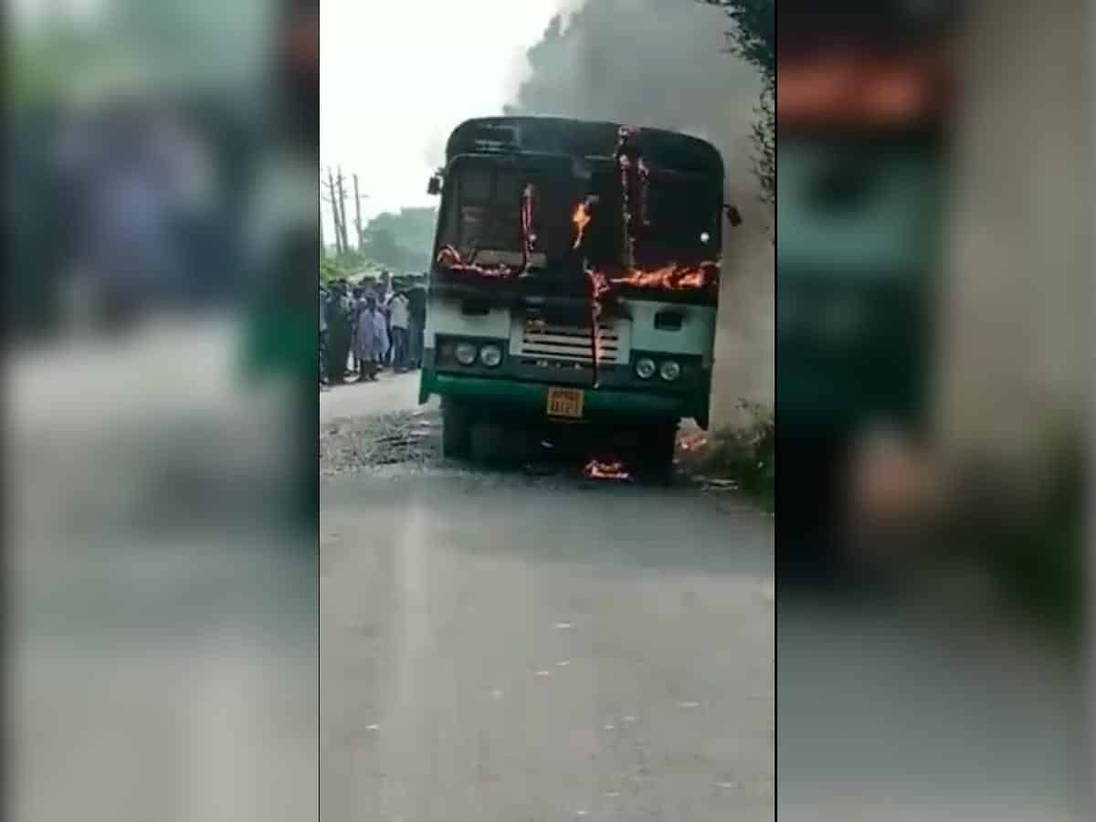 Narrow escape for 60 passengers as bus catches fire in AP
