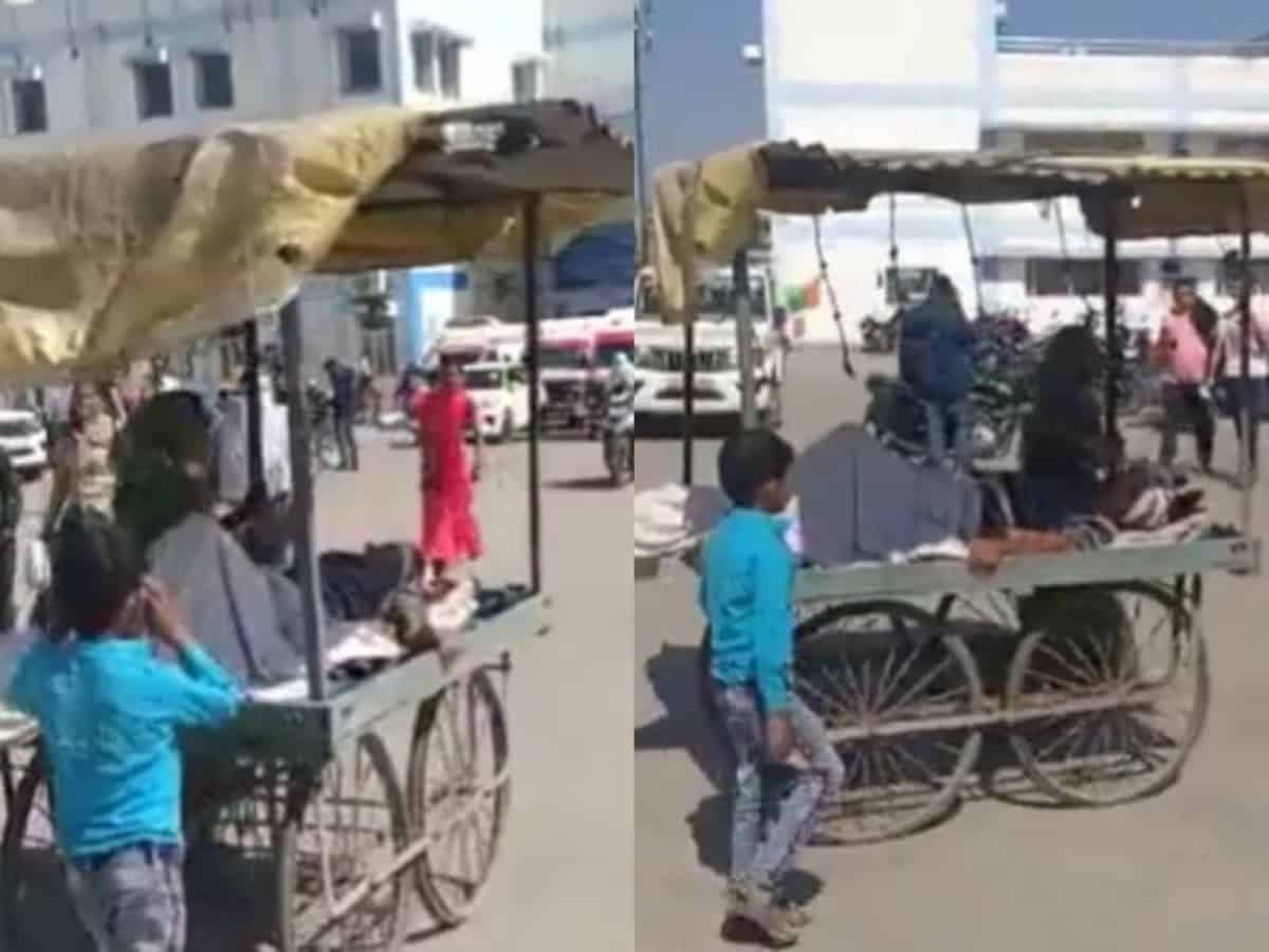 Six-yr-old boy takes ailing father to hospital in wooden cart in MP
