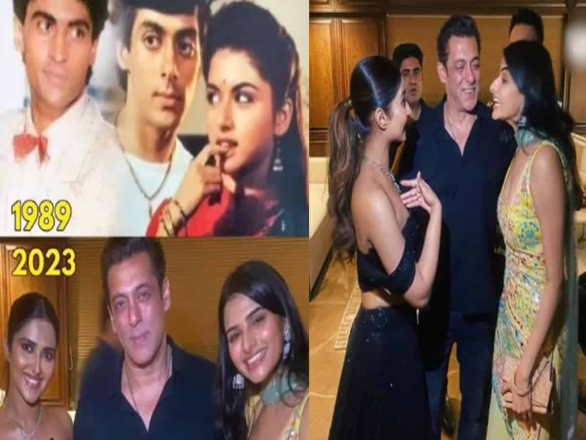 Salman Khan gets clicked with Bhagyashree, Mohnish Bahl's daughters