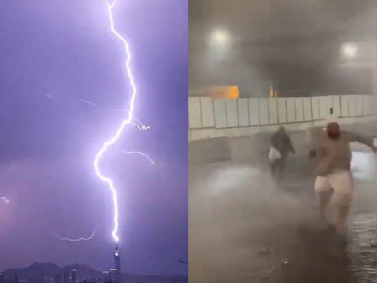 Watch: Makkah witnesses heavy rains, strong winds, lightning strikes Clock Tower