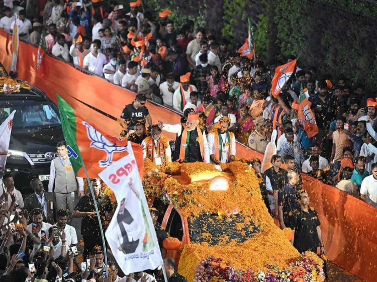 PM Modi's massive election roadshow takes over Hyderabad roads