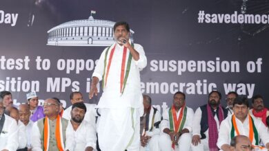 Telangana dy CM leads protest over suspension of Oppn MPs at Dharna Chowk