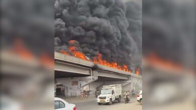 Video: Fierce fire on Punjab flyover as oil tanker hits divider