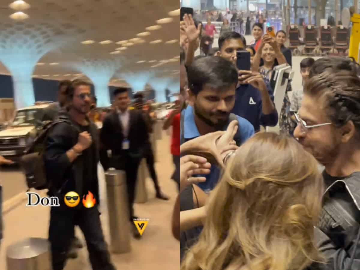 SRK all smiles as he appears at Mumbai airport, shakes hands with fan