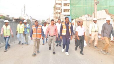Hyderabad: GHMC commissioner inspects the progess of flyover in Amberpet