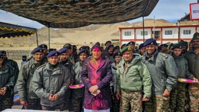 Rajnath Singh celebrates Holi with army personnel in Leh