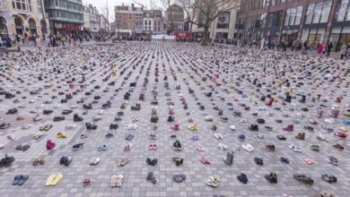 14,000 children shoes laid out in Netherlands in Gaza war protest