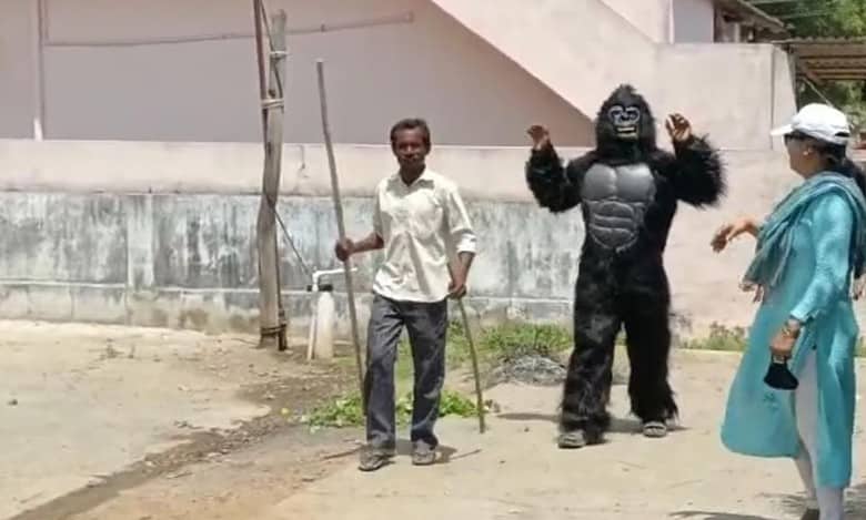 Telangana: Panchayat secy wears gorilla costume to keep monkeys at bay