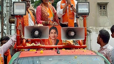 BJP leader Rajyavardhan Rathore holds roadshow in Hyderabad.