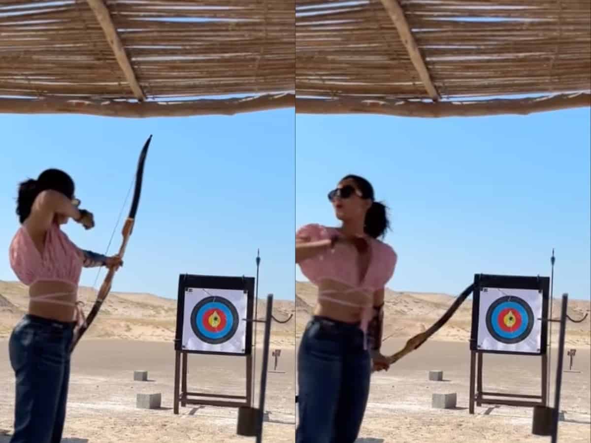 Watch: Rashmika Mandanna plays bow and arrow game, calls it 'fun day'