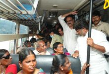 Deputy chief minister Bhatti Vikramarka travels in a 'Palle Velugu' RTC bus as a commoner by paying for the ticket from Khammam Old Bus Stand to Jagannathapuram village in Bonakal mandal on Wednesday.