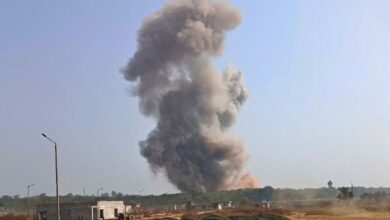 Smoke arises from the blast that occured at the ordnance factory in Maharashtra's Bhandara