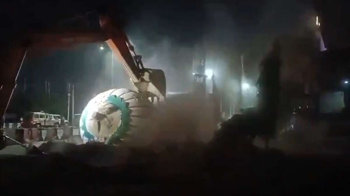 A video has surfaced online showing the bulldozer as it brings down the dome of the dargah at night.