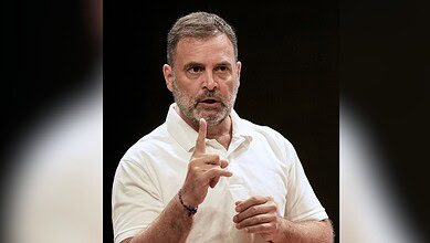 Leader of Opposition in the Lok Sabha and Congress leader Rahul Gandhi addresses a press conference in New Delhi on Thursday. (PTI Photo/Salman Ali)