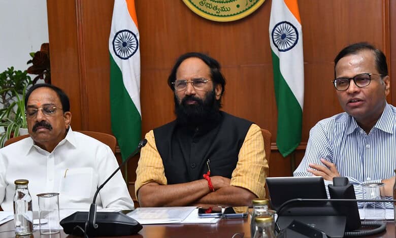 Ministers Uttam Kumar Reddy and Tummala Nageswar Rao along with chief secretary K Ramakrishna Rao review paddy procurement for 2025